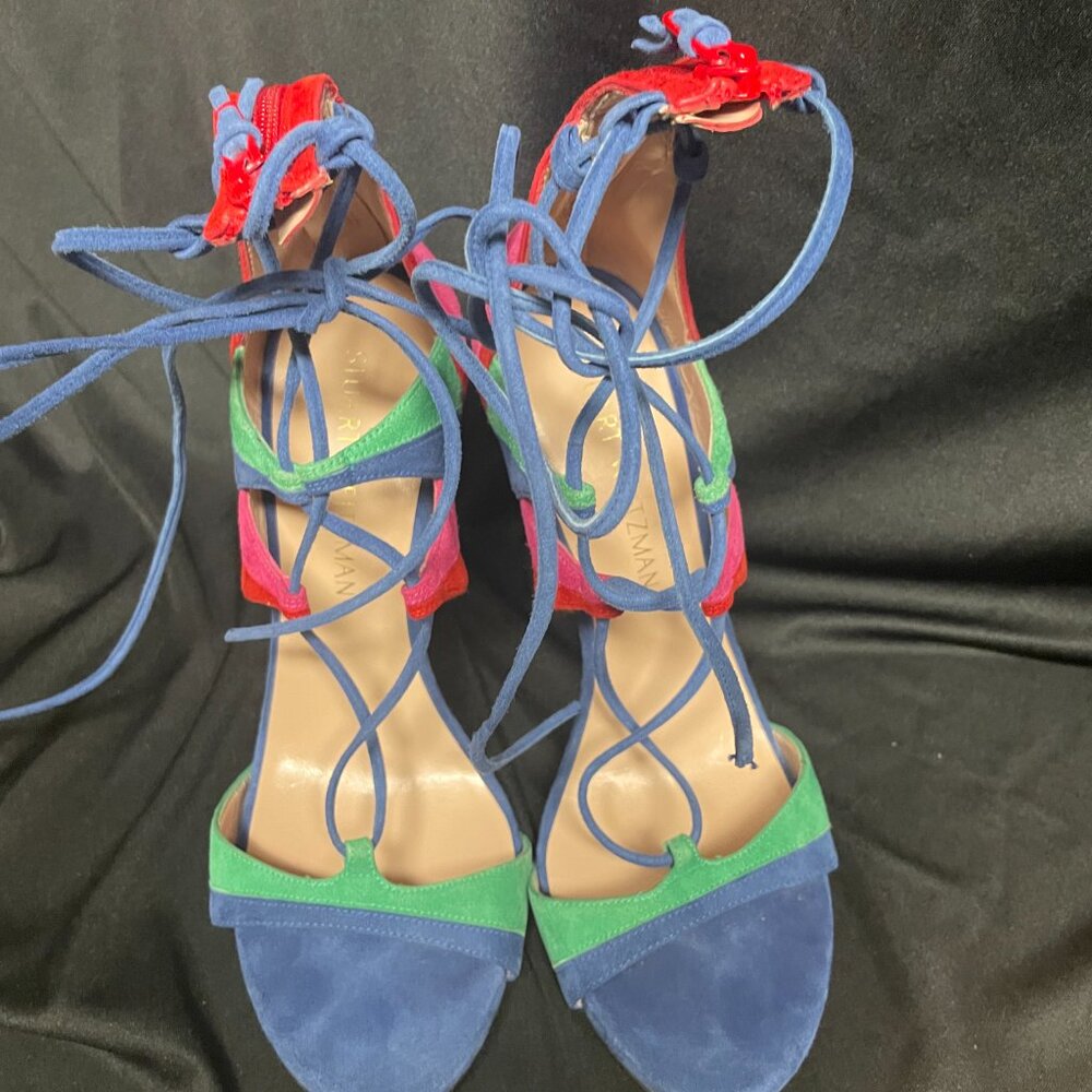 Stuart Weitzman Multicolor Suede Lace-Up Heels-- Size 8.5M--Nade in Spain